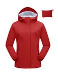 BGOWATU Women's Rain Jacket Waterproof Raincoat Packable Lightweight Hood Outdoor Cycling Windbreaker Red L