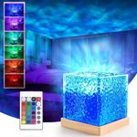 Miramar Ocean Wave Projector Lamp 3D Water Wave Effect Romantic LED Night Light Remote Control USB Rechargeable Crystal Table Lamp for Home Decor, Bedroom & Gift, Multicolor Light (Wave Lamp)