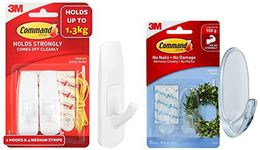 Command Medium Plastic Utility Hook (White,2 Hooks and 4 Strips), Damage-Free Hanging, Holds Strong Medium Plastic Hook(Clear,2 Hooks and 4 Strips)