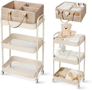 Fortella Baby Diaper Caddy, 3 Tier Rolling Storage Cart for Baby Essentials, Diaper Cart with Detachable Dividers, Storage & Baby Bottle Organizer, Nursery Dresser for Bedroom, Living Room (Taupe)