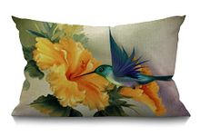 BGBDEIA Cushion Cover Humming Bird Oil Painting Floral Bird Animal Spring Leaves Bright Nature Rectangular Throw Pillow Cover for Couch Sofa Home Decor Cotton Linen 30 x 50 cm 12x20 Inch