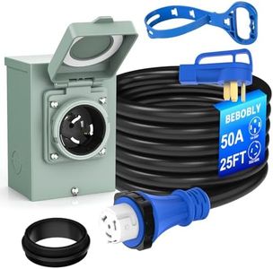 BEBOBLY 50 Amp Power Inlet Box and 25FT Generator Cord, 125V/250V Emergency Power Combo Kit, NEMA 3R Generator Plug, NEMA14-50P/SS2-50R RV Power Extension Cord, Twist Lock, Grip Handle