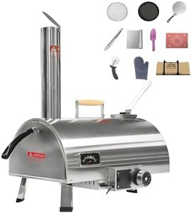 12-Inch Automatic Rotatable Pizza Ovens, Portable Stainless Steel Wood Fired Pizza Oven Pizza Maker with Built-in Thermometer Pizza Cutter Carry Bag
