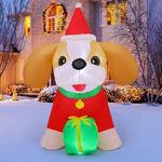 COMIN 5 FT Christmas Inflatables Cavalier King Charles Puppy Dog Outdoor Decorations Blow Up Yard Present Box with Built-in LEDs for Indoor Party Garden Lawn Decor