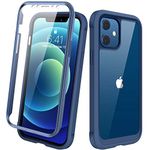 Diaclara Case Compatible with iPhone 12/12 Pro, 360° Full Body with Built-in Screen Protector Touch Sensitive Shockproof Bumper Case Cover Clear-Back Designed Compatible for iPhone 12 6.1"-Dark Blue