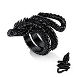 Bestyle Cool Black Dragon Rings for Men Women Concrete Dragon Wrap Ring Cocktail Party Statement Biker Rings Retro Jewelry, Size 11