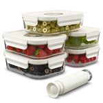 Unique Impression 5 Pack 1040ml Glass Meal Prep Containers with Date Tracker & Pump - Airtight Containers with Lids - Glass Food Storage Containers Oven,Microwave and Fridge/Freezer Safe - Leak Proof