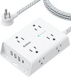 Surge Protector Power Bar - 8 Widely Outlets with 4 USB Ports(1 USB C Outlet), Addtam 3-Side Outlet Extender Strip with 5Ft Extension Cord, Flat Plug, Wall Mount for Dorm Home Office