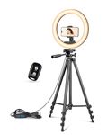 10" Selfie Ring Light with 50" Extendable Tripod Stand & Flexible Phone Holder for Live Stream/Makeup, UBeesize Mini Desktop Led Camera Ringlight for YouTube Video, Compatible with iPhone/Android