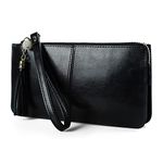 befen Genuine Leather Wristlet Bags Small Clutch Wallet Cell Phone Bag Ladies Purse and Handbag with Tassel Wrist Strap & Card Slots, Zip Pocket Coins Compartment