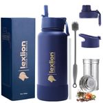 Lexlion Water Bottle 32 Oz, Triple Walled Insulated Stainless Steel Reusable, Wide Mouth, Fruit Diffuser-Thermal Leaf Infuser, Silicone Sleeve&Cleaning Brush, 3 Lids Leak Proof, Metal Mug Gallon