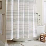 TOWN & COUNTRY EVERYDAY Solana Textured Woven Stripe Cotton-Rich Breathable Fabric Shower Curtain with Anti-Rust Grommets, White/Aqua/Blue, 70"x72"
