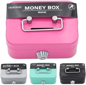 WADY Small Cash Box With Lock And Slot - Locking Small Steel Cash Box without Money Tray, Metal Coin Bank Piggy Bank, Safe And Sturdy Petty Cash Tin Coin Bank With 2 Keys Gifts For Kids Adults (Pink)