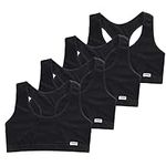 Seamless Racerback Sports Bra Comfortable Soft Cotto Training Bras for Girls 8-14 Years 4 Pack (Black)