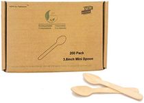 Wooden Dessert Spoons, Mini Nature Small Biodegradable Cutlery, Disposable Wood Ice Cream Spoons for Eating