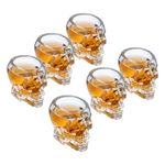 Set of 6 Skull Shaped Clear Glass Novelty 2.8 oz Shot Glasses/Decorative Halloween Drinkware - MyGift by MyGift