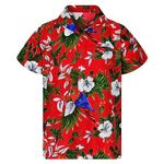 NOAGENJT Boy's Button-Down Shirts Mens Cotton T Shirts Men's Summer Independence Day Fashion Leisure Beach Digital 3D Print Butto (YC-Red, XL)