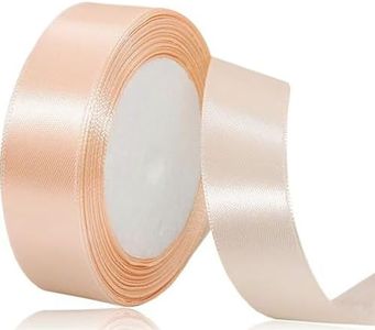 Champagne Pink Satin Ribbon 1 Inch x 25 Yards, Silk Peach Ribbon for Gift Wrapping, Flower Bouquet Accessories, Crafts, Hair Bows Making, Wreaths, Wedding Party Decoration, Sewing Projects