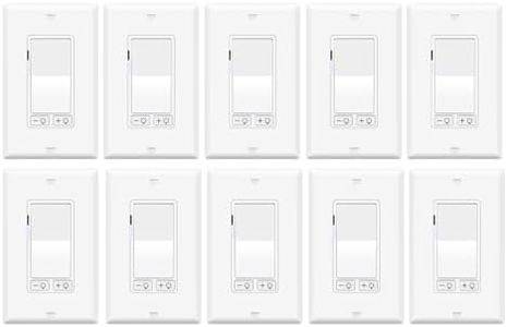 Dimmer Light Switch,Greencycle 10PK 3 Way Dimmer Switch for Dimmable 150W LED CFL Light,600W Halogen and Incandescent,15A 120V,Neutral Wire Not Required,Residential/Commercial,ETL Listed