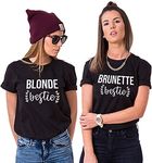 Best Friends T-Shirts for Women Blonde Brunette BFF T-Shirts for 2 Girls Sister Tee Shirts Short Sleeve Tops Black