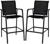 Outdoor Metal Patio Stools & Bar Chairs Set of 2, Patio Counter Height Barstools with Back Armrest, High Top Pub Chairs for Porch Deck Yard Steel Black