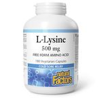 Natural Factors L-Lysine 500mg, 180 vegetarian capsules, Helps Reduce the Recurrence, Severity and Healing Time of Cold Sores