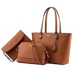 Handbags for Women Shoulder Bags Tote Satchel Hobo 3pcs Purse Set Brown