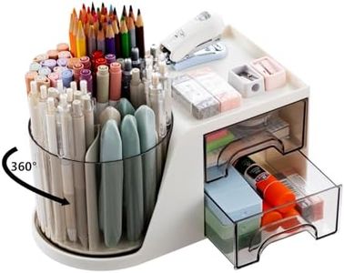 Moikiwi Desk Organizer, 360-Degree Rotating Pen Holder for Desk, Desk Organizers and Accessories with 6 Compartments Pencil Organizer, Art Supply Storage Box Caddy for Office, Home(White