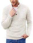 COOFANDY Men's Jumper Turtleneck Jumper Winter Sweater Polo Neck Jumpers Knitted Sweater High Neck Jumper Henly Jumper Cable Knit Jumper Thick Pullover White L