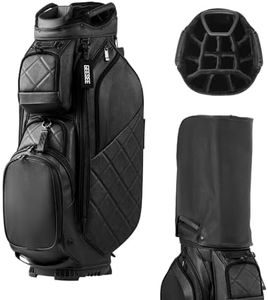 GEESEE 14 Way Golf Cart Bag with Premium PU Leather, Lightweight Golf Bag for Men and Women, Multiple Pockets with Magnetic Pocket, Includes Rain Cover, Golf Club Organizer(Black)