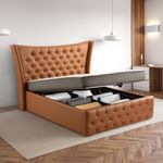 Wakefit Bed | Queen (78 X 60) Solid Wood Bed, Upholstered, Hydraulic, 3 Year Warranty | - Lovejoy - Tan Brown