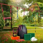 Shopster Ninja Slackline Warrior Obstacle Course for Kids 15m Ninja Slackline Hanging Gym Rings, Monkey Bars, Climbers & Ladders, Tree Protectors, Perfect Outdoor Fun for Kids
