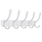 SKOLOO Coat Rack Wall Mount - Modern, Metal Wall Coat Rack with 5 Hooks, Sturdy Wall Hook Rack Rail for Hanging Coat, Jacket, Clothes, Hat, White