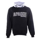 Apache Workwear Hoodie | Black/Gey | Size Large | Fleece Hooded Sweatshirt | Front Pocket | Durable Elbow Patches | 5 Thread Stitching