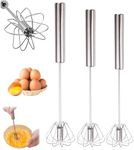 Stainless Steel Semi-automatic Egg Whisk, 2024 Upgrade Hand Mixer Whisk Stainless Steel Egg Whisk Hand Push Rotary Whisk Blender for Cooking Kitchen Home Egg Milk Egg Spinner (Silver, 10+12+14inch)