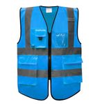 MHsons Hi Vis Reflective Safety Vest Waistcoat Executive Zip High Visibility Viz Conforms to EN20471 Class 2 Yellow Orange Blue (UK, Alpha, L, Regular, Regular, Blue)