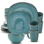 American Atelier 6589-16RB Tallulah 16 Piece Round Dinnerware Set, Stone, Teal