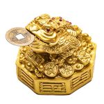 Plus Value Feng Shui Lucky Three Legged Money Frog with Coin in Mouth Toad Good Luck, Wealth, Prosperity, Success, Happiness, Positivity Home Office Decor Gifting (Golden, 3 Inches, Fiber)