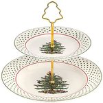 Spode - Christmas Tree Collection, 2-Tiered Tray, for Serving Food, Cake, and Desserts, Server Tier Measures at 8" and 10", Polka Dot Motif with Gold Handle, Dishwasher Safe