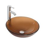 YOURLITE Bathroom Vessel SInk,Bowl Bathroom Glass Vessel Sink with Faucet and Pop-Up Drain Bowl Vessel Sinks for Bathrooms, Tawny