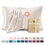 Bedsure Satin Pillow Cases Standard Size 2 Pack - Similar to Silk Pillow Cases, Silky Pillowcase Covers for Hair and Skin with Envelope Closure, Gifts for Women Men, Beige, 20x26 Inches