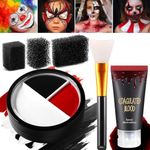 Halloween Killer Clown Makeup Kit - White Black Red Face Body Paint 0.59oz, Edible Fake Blood Gel 1.06oz, 3PCS Sponge, Brush, SFX Special Effect Makeup for Zombie Vampire Goth Joker Skeleton, Washable