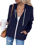 Jhsnjnr Womens Casual Jackets Drawstring Hooded Sweatshirt Long Sleeve Zip Up Hoodies with Pockets Navy Blue