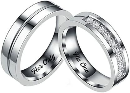 ANAZOZ Anillos para Parejas de Acero Inoxidable,Anillos de Boda Hombre y Mujer Baratos Plata con 6MM Her Only His One Tamaño Mujer 17(57mm) + Hombre 22(62mm)