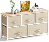 Fabric Dresser with 5 Drawers, Wide Dresser Storage Tower, Organizer Unit with Wood Top and Easy Pull Handle for Closets, Living Room, Nursery Room, Hallway by Pipishell