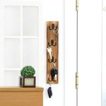 Vertical Key Holder for Wall - Mounted Wooden Key Rack Organizer with Hooks for Home Entryway, Laundry Room & Garage - Perfect Space-Saving Storage Solution for Keys, Scarves, Wallets & Pet Leashes