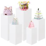 HAISIWLKJ Premium Square Pedestal Stands, Set of 5 Reusable Metal Square Plinths Dessert Table Cube Display Pillars for Birthday Wedding Bridal Baby Shower Party Decorations (White)