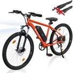 isinwheel M10 Electric Bike for Adults with 500W Motor, 20mph Max Speed, 374.4WH Removable Battery Ebike, 26" Electric Mountain Bike with 7-Speed and Front Suspension (Orange)