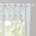 MIULEE Kitchen Valance for Cafe Small Window Dining Room Bathroom Short Semi Sheer Embroidered Panel 1 Piece W 60 x L 18 Blue