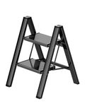 Ladnamy 2 Step Ladder, Aluminium Folding Ladder, Small Kitchen Step Stool with Anti Slip & Wider Treads, Portable & Lightweight, Maximum Load 330Ibs, Indoor/Outdoor Household Ladder (Black)